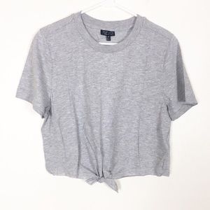 Topshop Grey Cropped Tie front shirt